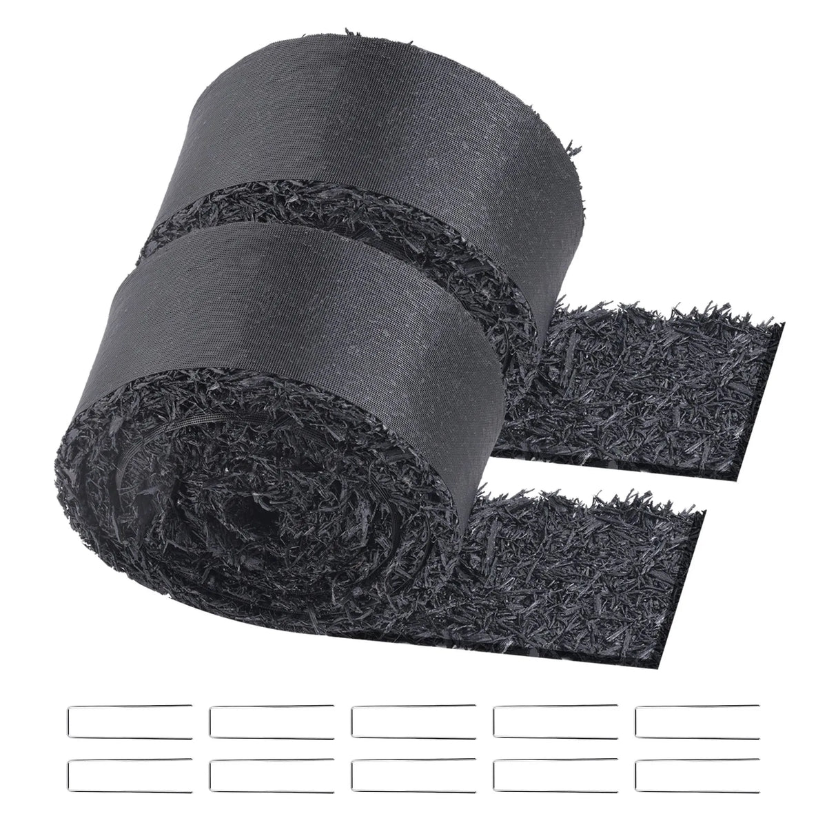 VEVOR gumijas mulča ainavu labiekārtošanai, 2 ruļļi pārstrādātas gumijas mulčas paklāja 3048 x 114 mm, pastāvīgs gumijas celiņš, dabīga izskata melna mulčas dārza apmale augiem, dārzeņiem un ziedu dārza barjerai - ZEMLETES.LV