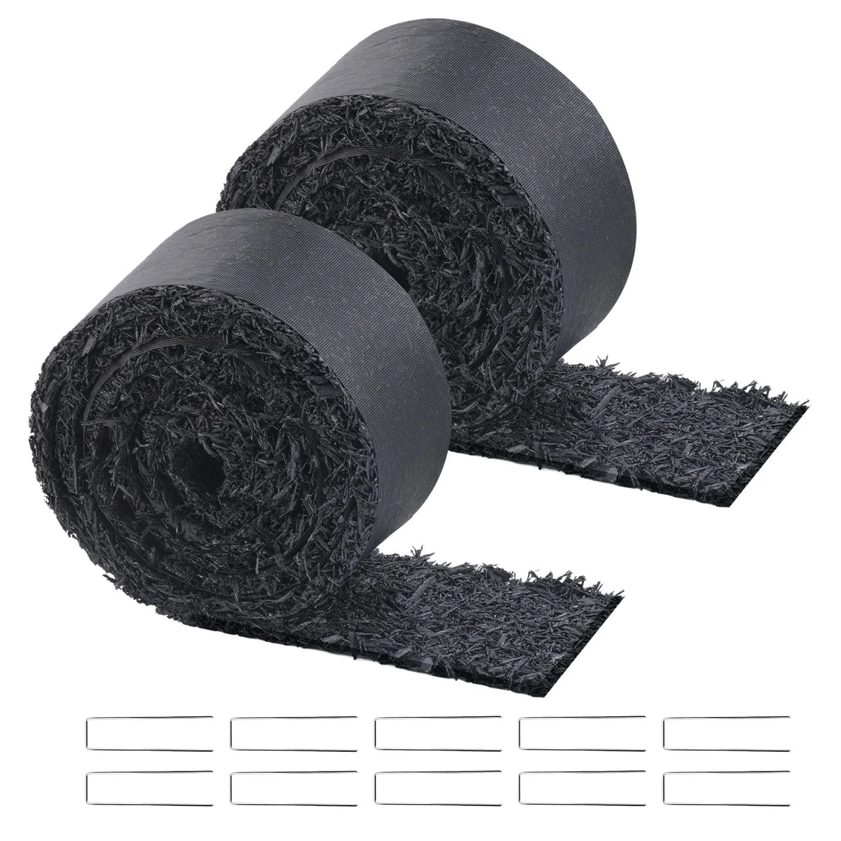 VEVOR gumijas mulča ainavu labiekārtošanai, 2 ruļļi pārstrādātas gumijas mulčas paklāja 3048 x 114 mm, pastāvīgs gumijas celiņš, dabīga izskata melna mulčas dārza apmale augiem, dārzeņiem un ziedu dārza barjerai - ZEMLETES.LV