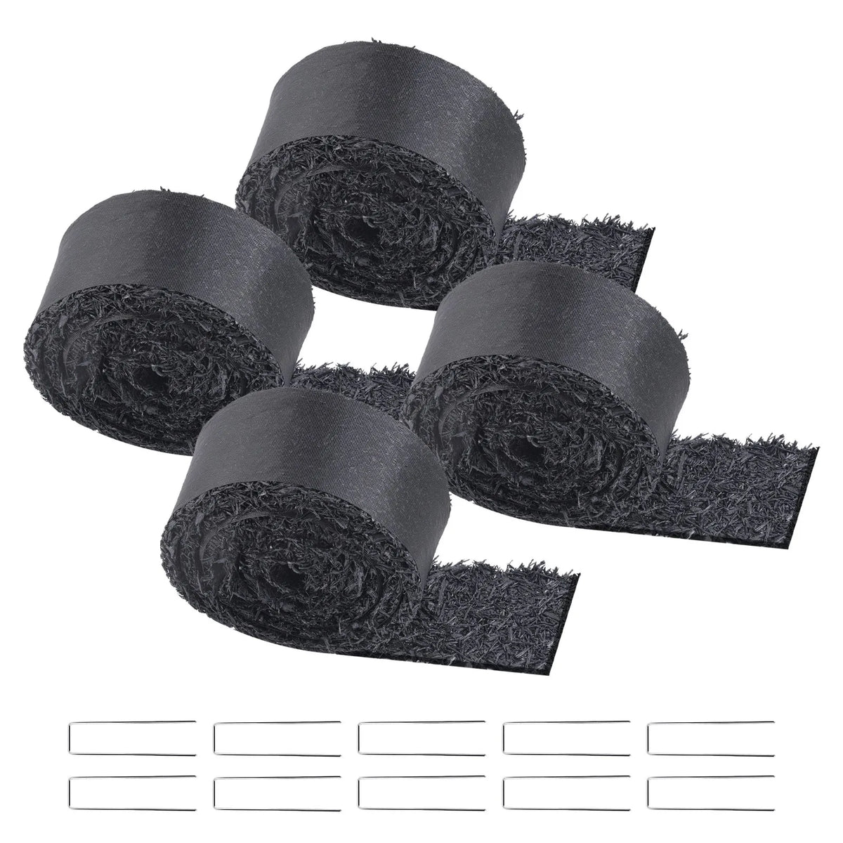 VEVOR gumijas mulča ainavu labiekārtošanai, 4 ruļļi pārstrādātas gumijas mulčas paklāja 3048 x 114 mm, pastāvīgs gumijas celiņš, dabīga izskata melna mulčas dārza apmale augiem, dārzeņiem un ziedu dārza barjerai - ZEMLETES.LV