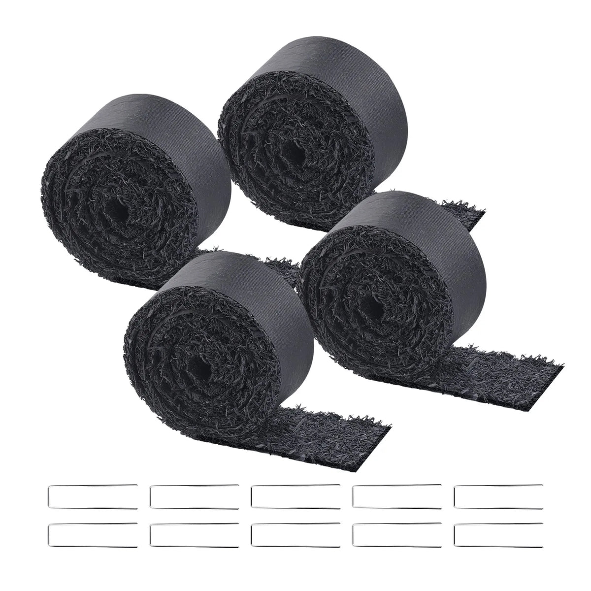 VEVOR gumijas mulča ainavu labiekārtošanai, 4 ruļļi pārstrādātas gumijas mulčas paklāja 3048 x 114 mm, pastāvīgs gumijas celiņš, dabīga izskata melna mulčas dārza apmale augiem, dārzeņiem un ziedu dārza barjerai - ZEMLETES.LV