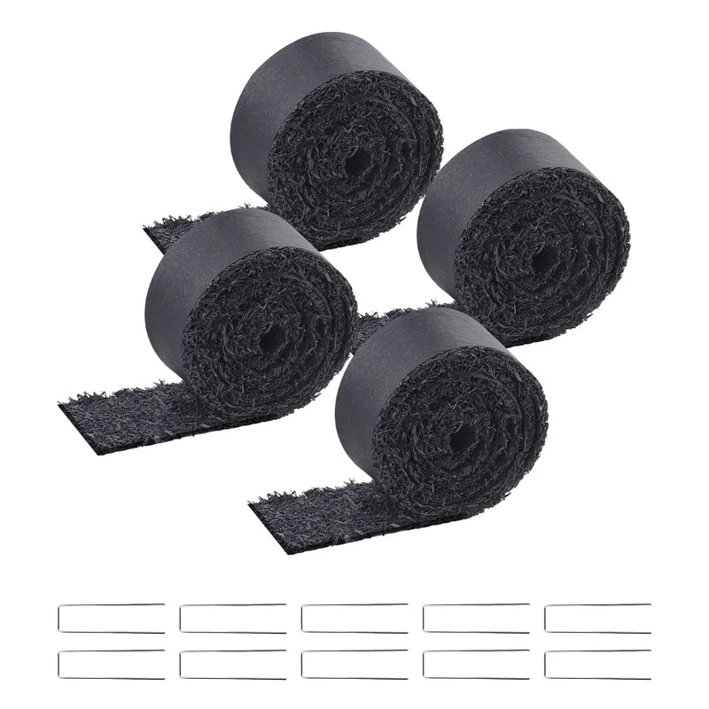 VEVOR gumijas mulča ainavu labiekārtošanai, 4 ruļļi pārstrādātas gumijas mulčas paklāja 3048 x 114 mm, pastāvīgs gumijas celiņš, dabīga izskata melna mulčas dārza apmale augiem, dārzeņiem un ziedu dārza barjerai - ZEMLETES.LV