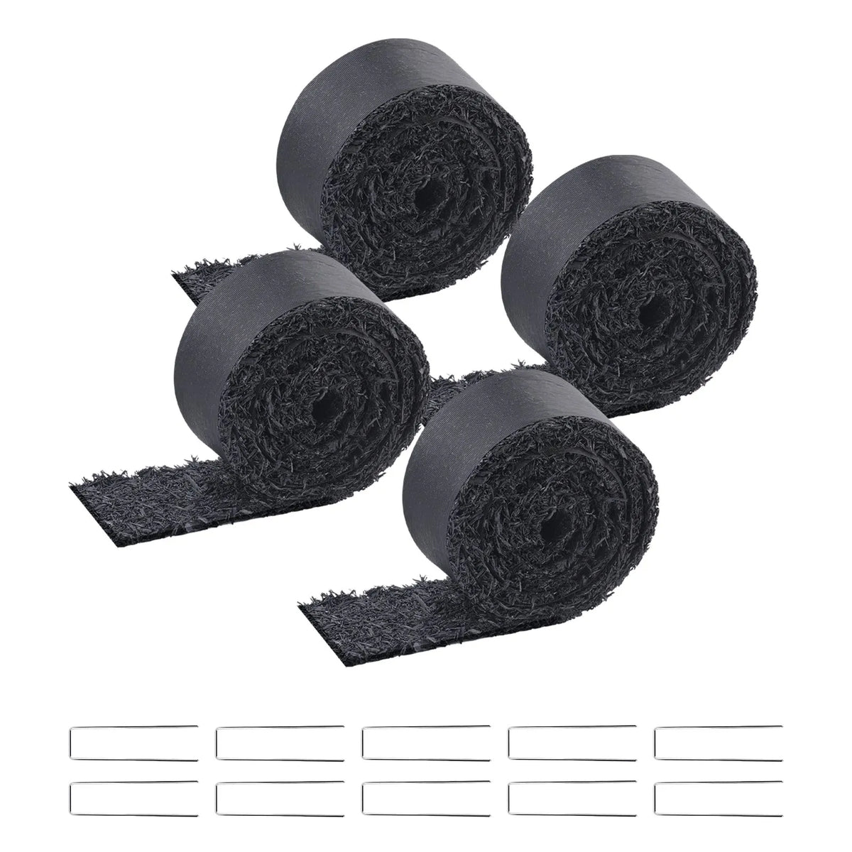 VEVOR gumijas mulča ainavu labiekārtošanai, 4 ruļļi pārstrādātas gumijas mulčas paklāja 3048 x 114 mm, pastāvīgs gumijas celiņš, dabīga izskata melna mulčas dārza apmale augiem, dārzeņiem un ziedu dārza barjerai - ZEMLETES.LV