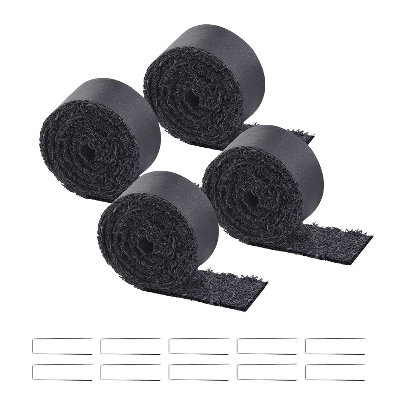 VEVOR gumijas mulča ainavu labiekārtošanai, 4 ruļļi pārstrādātas gumijas mulčas paklāja 3048 x 114 mm, pastāvīgs gumijas celiņš, dabīga izskata melna mulčas dārza apmale augiem, dārzeņiem un ziedu dārza barjerai - ZEMLETES.LV