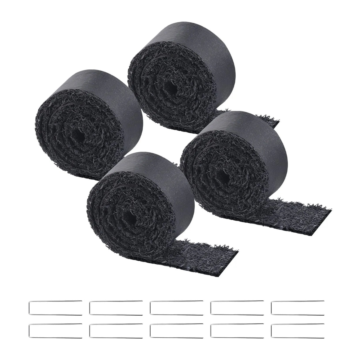 VEVOR gumijas mulča ainavu labiekārtošanai, 4 ruļļi pārstrādātas gumijas mulčas paklāja 3048 x 114 mm, pastāvīgs gumijas celiņš, dabīga izskata melna mulčas dārza apmale augiem, dārzeņiem un ziedu dārza barjerai - ZEMLETES.LV