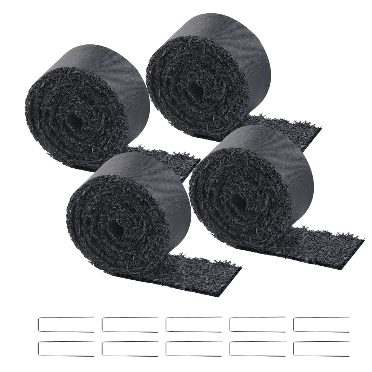 VEVOR gumijas mulča ainavu labiekārtošanai, 4 ruļļi pārstrādātas gumijas mulčas paklāja 3048 x 114 mm, pastāvīgs gumijas celiņš, dabīga izskata melna mulčas dārza apmale augiem, dārzeņiem un ziedu dārza barjerai - ZEMLETES.LV