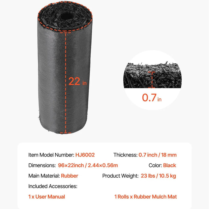 VEVOR gumijas mulča ainavu labiekārtošanai, pārstrādātas gumijas mulčas paklājs 2440 x 560 mm, pastāvīgs gumijas celiņš, dabīga izskata melna mulčas dārza apmale augiem, dārzeņiem un ziedu dārza barjerai - ZEMLETES.LV