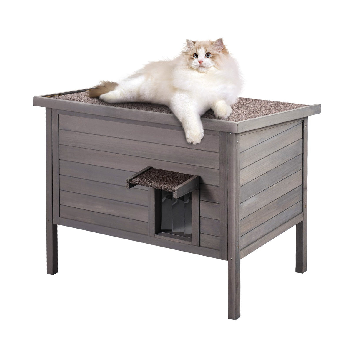 VEVOR Insulated Outdoor Wooden Cat House with Removable Roof and PVC Door Curtain, 1–3 Cats, 87 × 53.5 × 69 cm