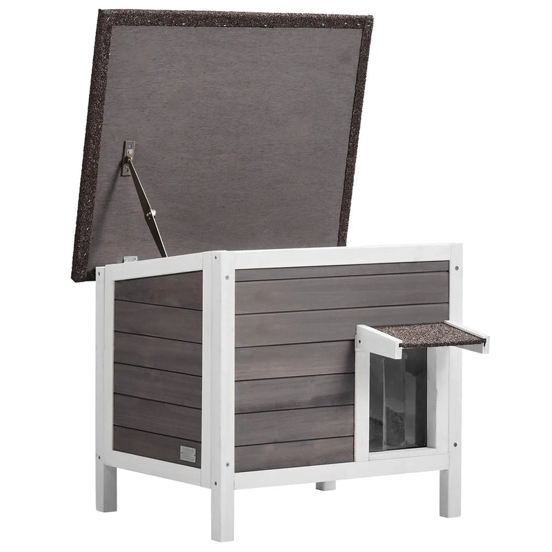 VEVOR laikizturīga āra kaķu māja, izolēta koka savvaļas kaķu un trušu māja ar pilnu putuplasta izolāciju, atveramu jumtu un PVC durvju aizkariem, 61 × 51 × 53 cm