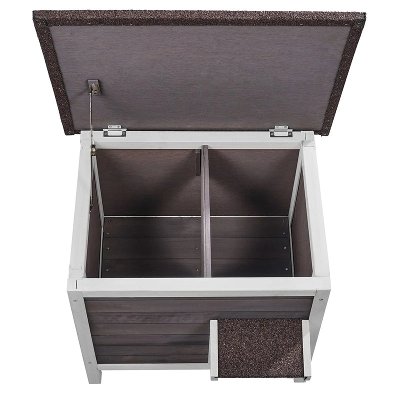 VEVOR laikizturīga āra kaķu māja, izolēta koka savvaļas kaķu un trušu māja ar pilnu putuplasta izolāciju, atveramu jumtu un PVC durvju aizkariem, 61 × 51 × 53 cm