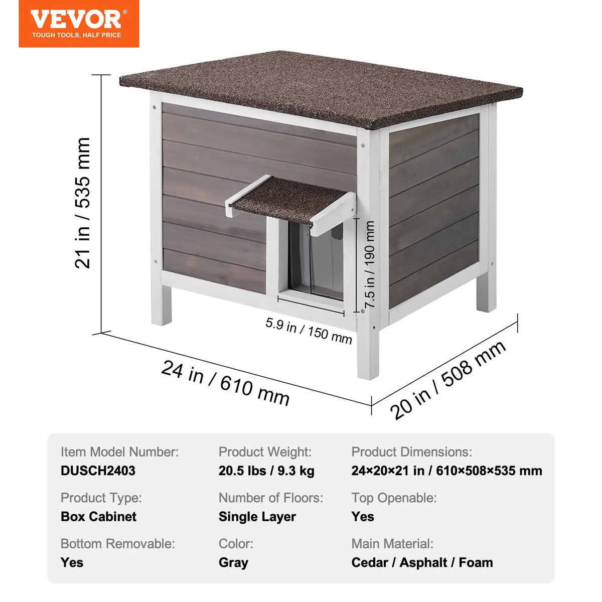 VEVOR isoleeritud puidust õuekassimaja vahtisolatsiooni ja avatava katusega, 1–2 kassile, 61 × 51 × 53 cm