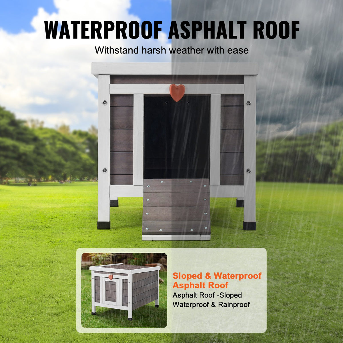 VEVOR Outdoor Wooden Cat House with Openable Roof and PVC Door Curtain, 51 × 42 × 42 cm