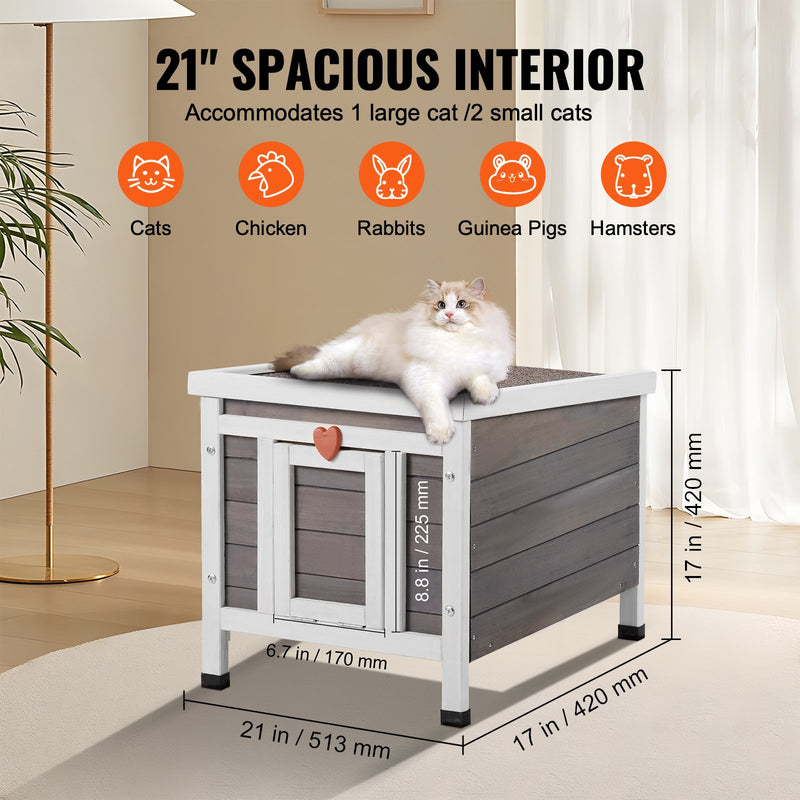 VEVOR Āra kaķu māja ar jumtu un PVC durvju aizkariem