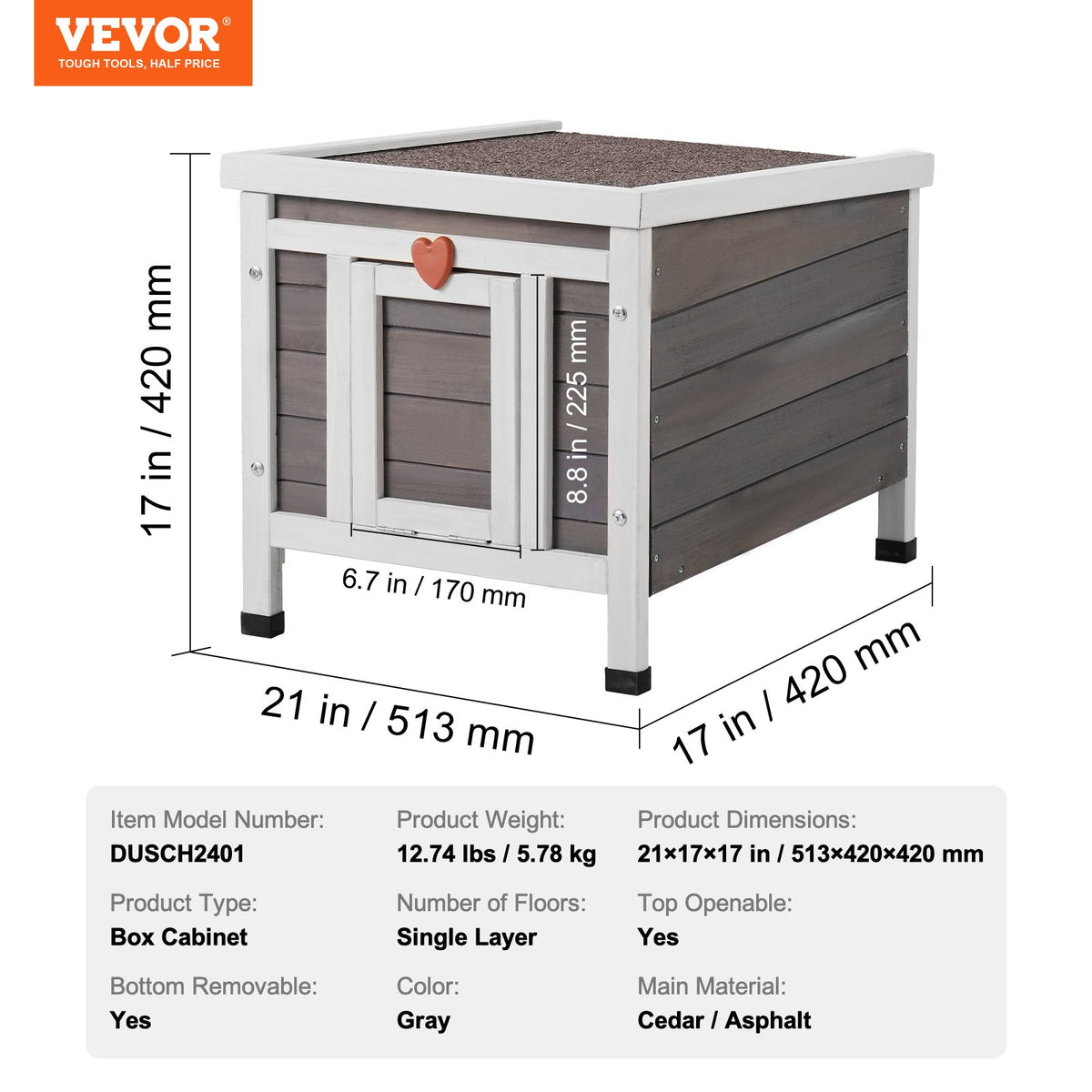 VEVOR Outdoor Wooden Cat House with Openable Roof and PVC Door Curtain, 51 × 42 × 42 cm