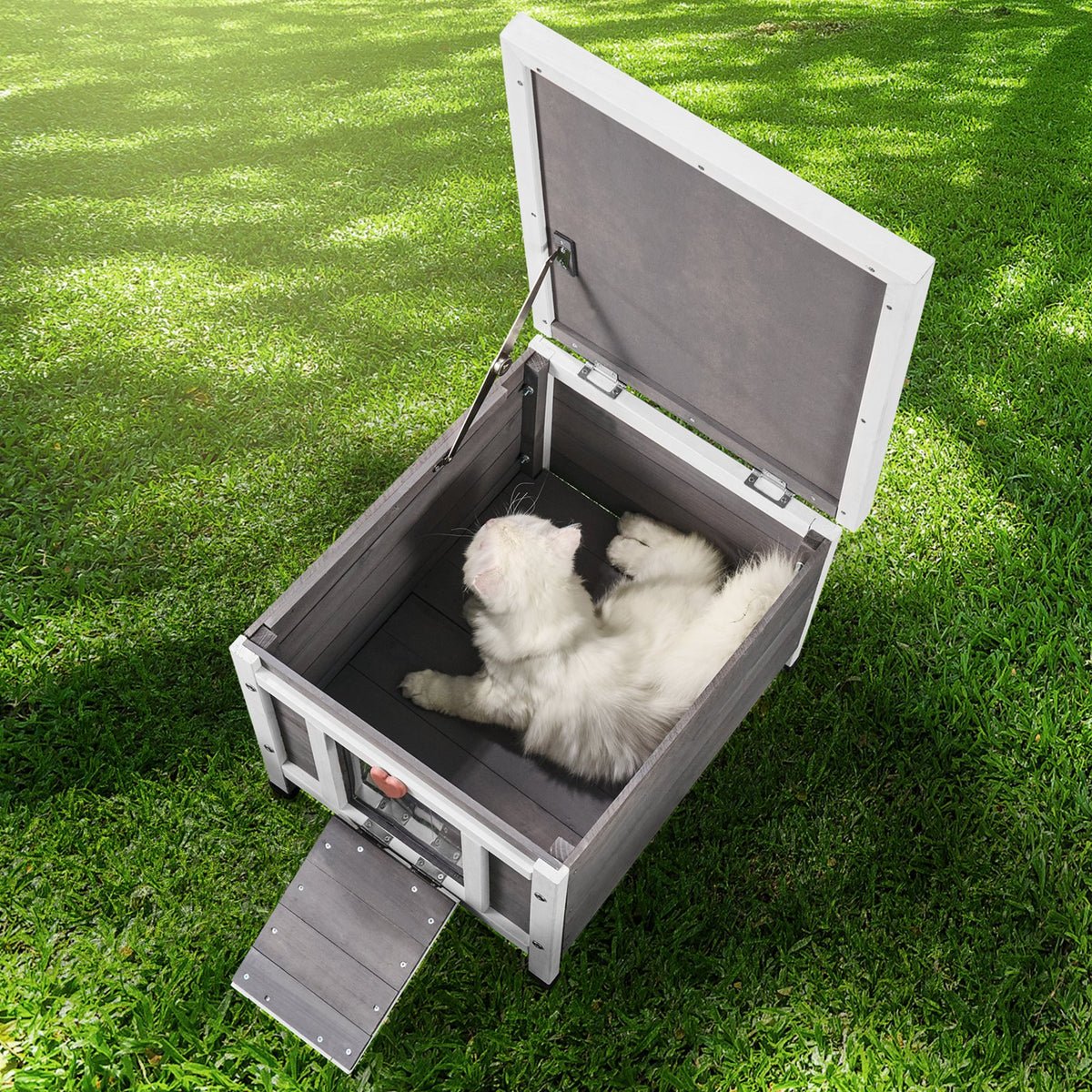 VEVOR Outdoor Wooden Cat House with Openable Roof and PVC Door Curtain, 51 × 42 × 42 cm