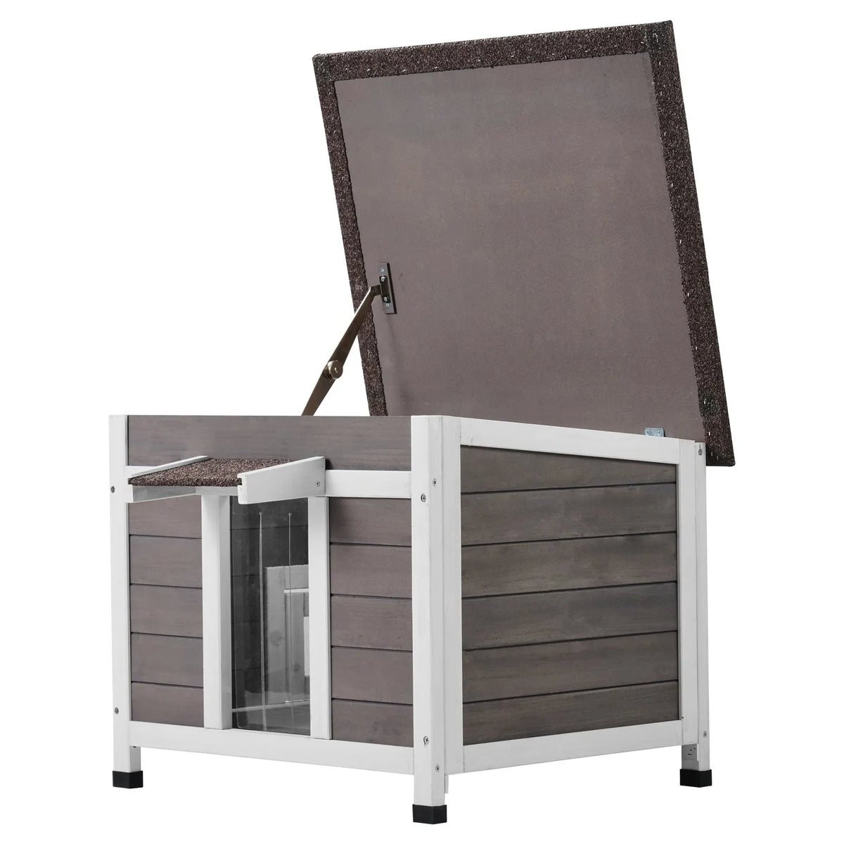 VEVOR Outdoor Wooden Cat House with Window, Openable Roof and PVC Door Curtain, for 1–2 Cats, 61 × 53 × 46 cm