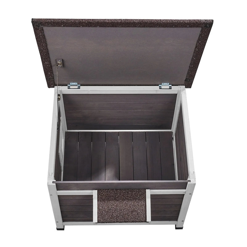 VEVOR laikizturīga āra kaķu māja, koka savvaļas kaķu un trušu māja ar logu, atveramu jumtu un PVC durvju aizkariem, 61 × 53 × 46 cm