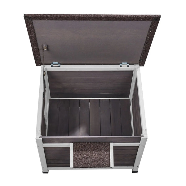 VEVOR laikizturīga āra kaķu māja, koka savvaļas kaķu un trušu māja ar logu, atveramu jumtu un PVC durvju aizkariem, 61 × 53 × 46 cm