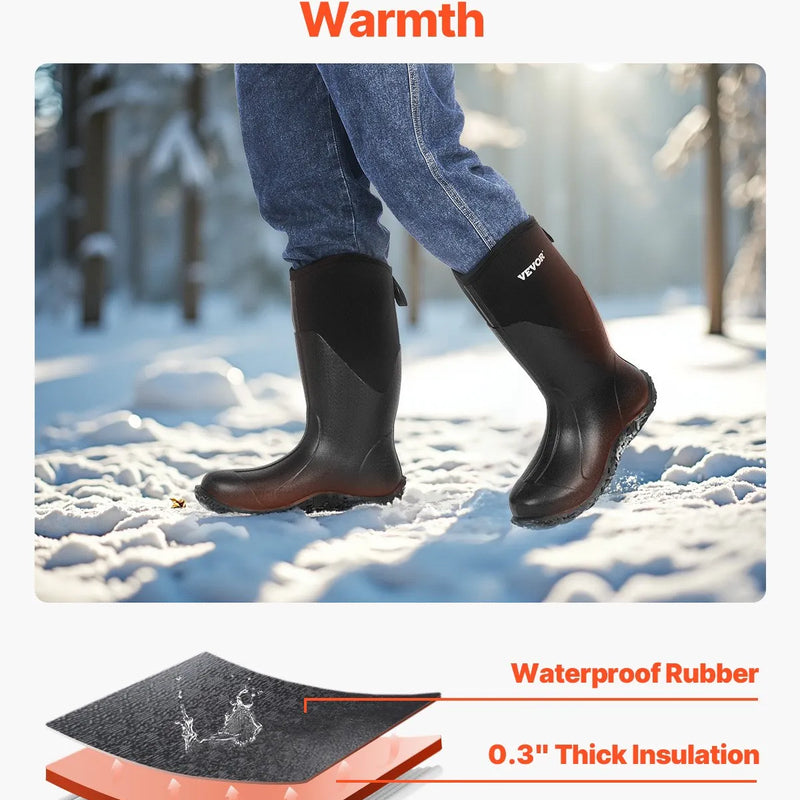 46_VEVOR vīriešu gumijas zābaki — ūdensizturīgi neslīdoši medību un dārza dubļu zābaki, siltināti viegli un izturīgi aizsargapavi rūpniecībai un lauksaimniecībai, ES izmērs 46