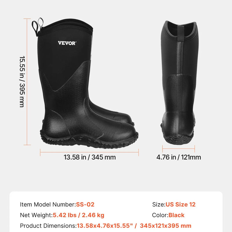 46_VEVOR vīriešu gumijas zābaki — ūdensizturīgi neslīdoši medību un dārza dubļu zābaki, siltināti viegli un izturīgi aizsargapavi rūpniecībai un lauksaimniecībai, ES izmērs 46