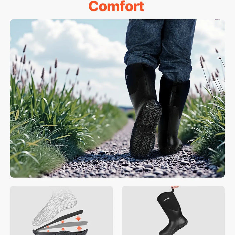 47_VEVOR vīriešu gumijas zābaki — ūdensizturīgi neslīdoši medību un dārza dubļu zābaki, siltināti viegli un izturīgi aizsargapavi rūpniecībai un lauksaimniecībai, ES izmērs 47