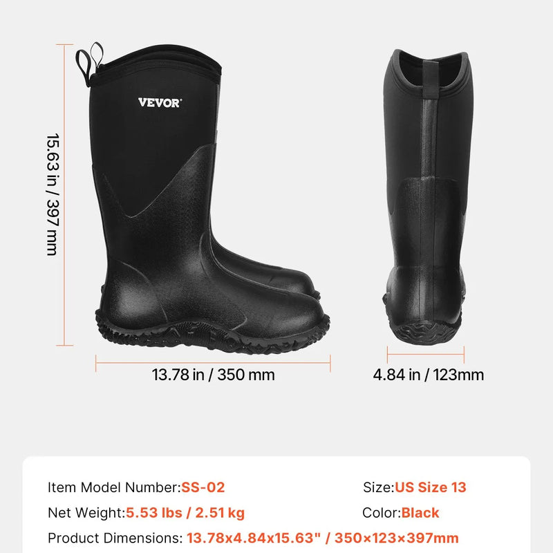 47_VEVOR vīriešu gumijas zābaki — ūdensizturīgi neslīdoši medību un dārza dubļu zābaki, siltināti viegli un izturīgi aizsargapavi rūpniecībai un lauksaimniecībai, ES izmērs 47