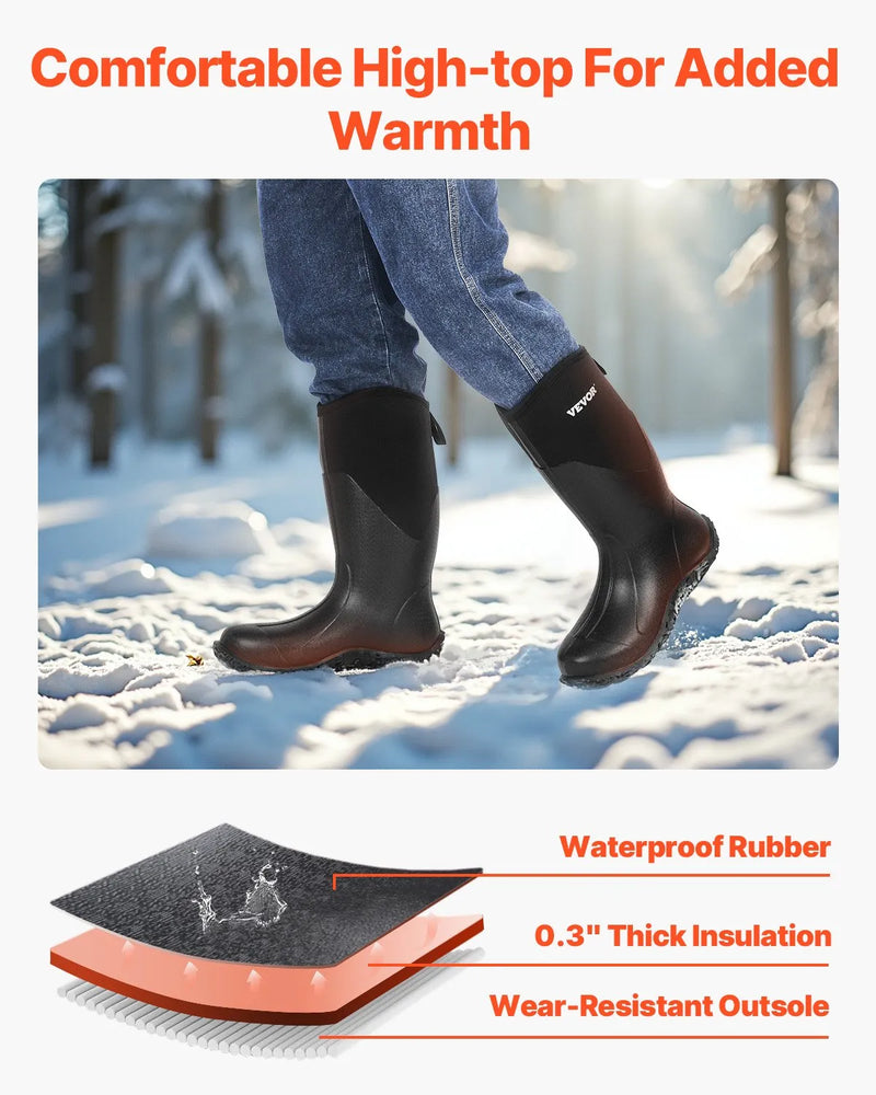 44_VEVOR vīriešu gumijas zābaki — ūdensizturīgi neslīdoši medību un dārza dubļu zābaki, siltināti viegli un izturīgi aizsargapavi rūpniecībai un lauksaimniecībai, ES izmērs 44