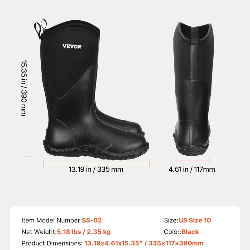 44_VEVOR vīriešu gumijas zābaki — ūdensizturīgi neslīdoši medību un dārza dubļu zābaki, siltināti viegli un izturīgi aizsargapavi rūpniecībai un lauksaimniecībai, ES izmērs 44