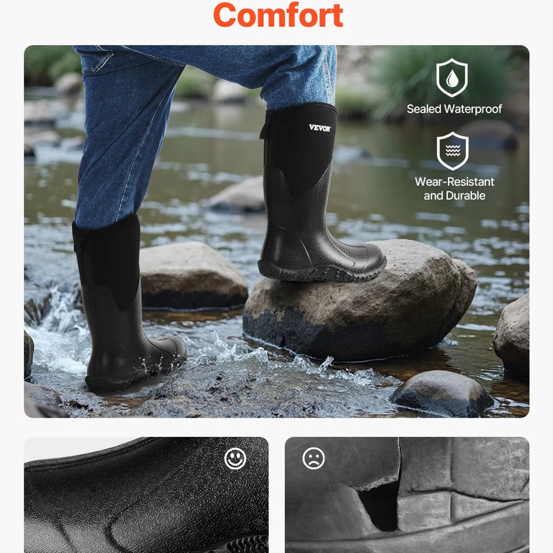 43_VEVOR vīriešu gumijas zābaki — ūdensizturīgi neslīdoši medību un dārza dubļu zābaki, siltināti viegli un izturīgi aizsargapavi rūpniecībai un lauksaimniecībai, ES izmērs 43