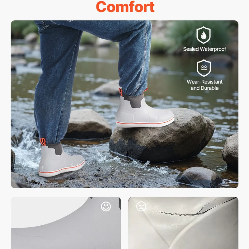 44_VEVOR vīriešu laivu zābaki — ūdensizturīgi makšķerēšanas un lietus zābaki, neslīdoši potīšu gumijas āra darba apavi, siltināti dārza un dubļu zābaki, viegli un izturīgi rūpniecībai un lauksaimniecībai, ES izmērs 44