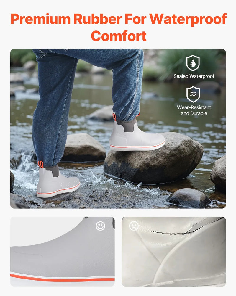 47_VEVOR vīriešu laivu zābaki — ūdensizturīgi makšķerēšanas un lietus zābaki, neslīdoši potīšu gumijas āra darba apavi, siltināti dārza un dubļu zābaki, viegli un izturīgi rūpniecībai un lauksaimniecībai, ES izmērs 47