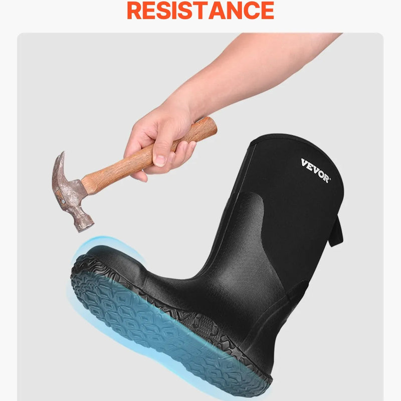 44_VEVOR vīriešu gumijas zābaki ar tērauda purngalu, aizsargapavi — ūdensizturīgi lietus un makšķerēšanas zābaki, neslīdoši viegli un izturīgi āra darba apavi rūpniecībai, būvniecībai un lauksaimniecībai, ES izmērs 44