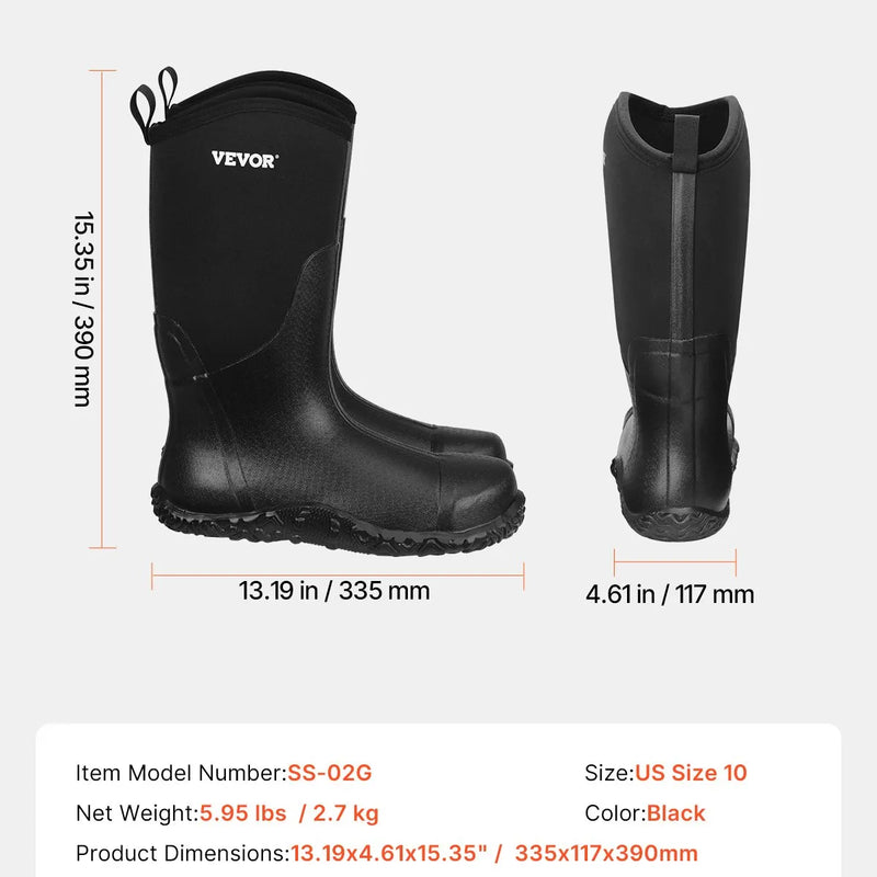 44_VEVOR vīriešu gumijas zābaki ar tērauda purngalu, aizsargapavi — ūdensizturīgi lietus un makšķerēšanas zābaki, neslīdoši viegli un izturīgi āra darba apavi rūpniecībai, būvniecībai un lauksaimniecībai, ES izmērs 44