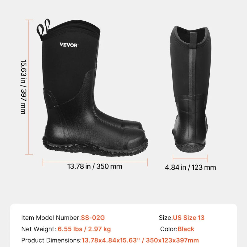 47_VEVOR vīriešu gumijas zābaki ar tērauda purngalu — ūdensizturīgi lietus un makšķerēšanas zābaki, neslīdoši, viegli un izturīgi āra darba apavi rūpniecībai, būvniecībai un lauksaimniecībai, ES izmērs 47