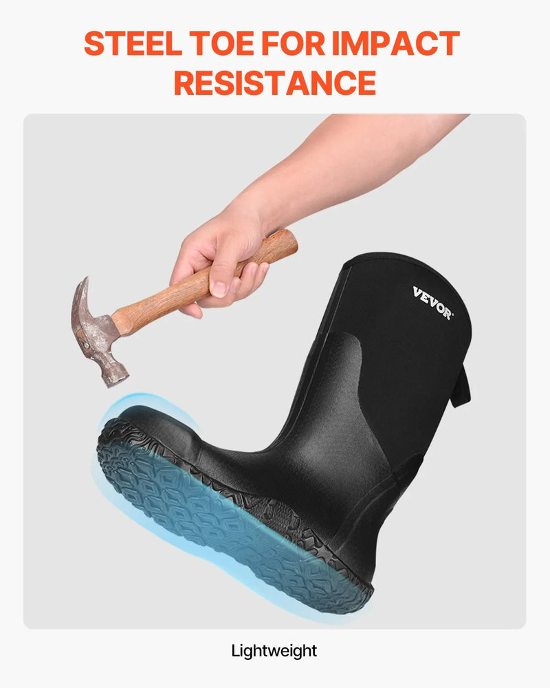 43_VEVOR vīriešu gumijas zābaki ar tērauda purngalu — ūdensizturīgi lietus un makšķerēšanas zābaki, neslīdoši, viegli un izturīgi āra darba apavi rūpniecībai, būvniecībai un lauksaimniecībai, ES izmērs 43