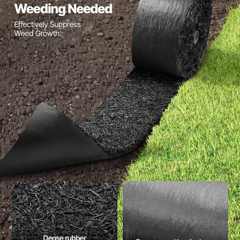 VEVOR gumijas mulčas paklāja rullis, 4 ruļļi 305 x 11,5 cm, pārstrādātas gumijas pastāvīga mulčas apmale ar mietiņiem, dabīga izskata puķu dobes barjera, 12,7 mm bieza, griežama dārza apmale ainavu veidošanai