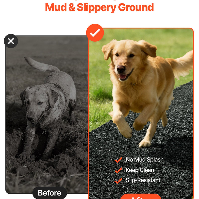 VEVOR gumijas mulčas paklāja rullis, 4 ruļļi 305 x 11,5 cm, pārstrādātas gumijas pastāvīga mulčas apmale ar mietiņiem, dabīga izskata puķu dobes barjera, 12,7 mm bieza, griežama dārza apmale ainavu veidošanai