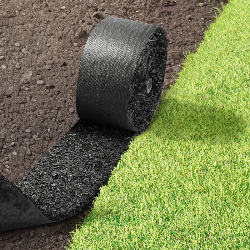 VEVOR gumijas mulčas paklāja rullis, 4 ruļļi 305 x 11,5 cm, pārstrādātas gumijas pastāvīga mulčas apmale ar mietiņiem, dabīga izskata puķu dobes barjera, 12,7 mm bieza, griežama dārza apmale ainavu veidošanai