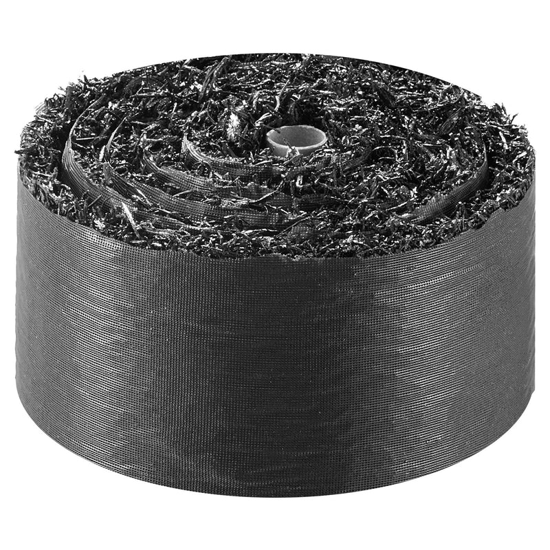 VEVOR gumijas mulčas paklāja rullis, 4 ruļļi 305 x 11,5 cm, pārstrādātas gumijas pastāvīga mulčas apmale ar mietiņiem, dabīga izskata puķu dobes barjera, 12,7 mm bieza, griežama dārza apmale ainavu veidošanai