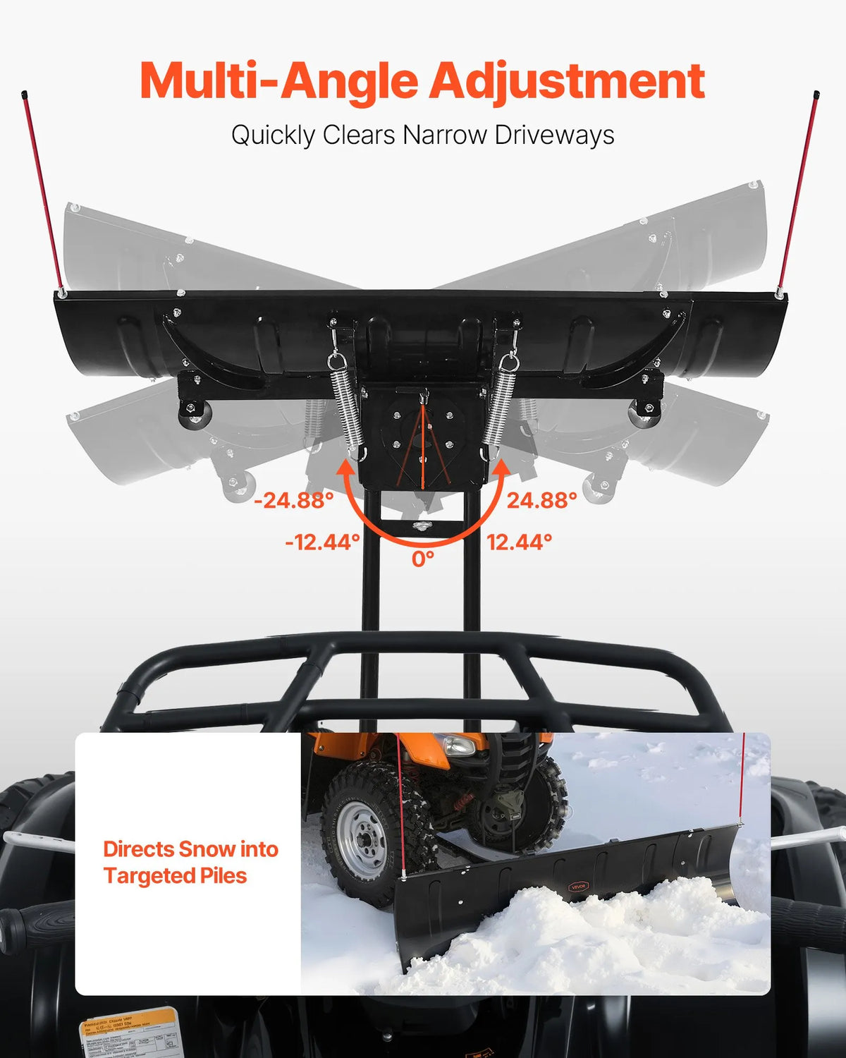 Snow Shovel, Adjustable Width 109/152 cm, Universal Mount Kit with Rubber Guard, Heavy-Duty Steel Blade, Suitable for Most UTV and ATV