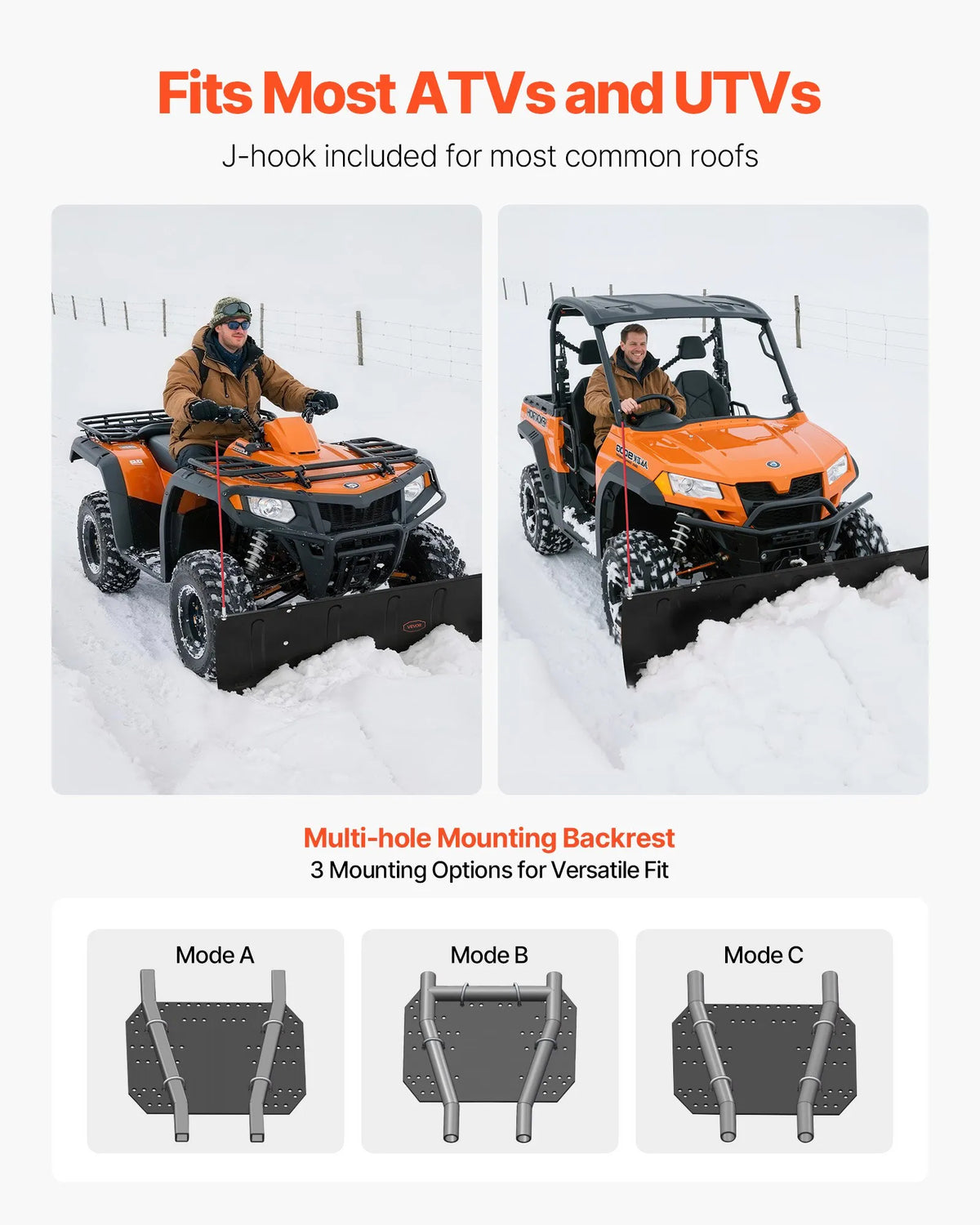 Snow Shovel, Adjustable Width 109/152 cm, Universal Mount Kit with Rubber Guard, Heavy-Duty Steel Blade, Suitable for Most UTV and ATV