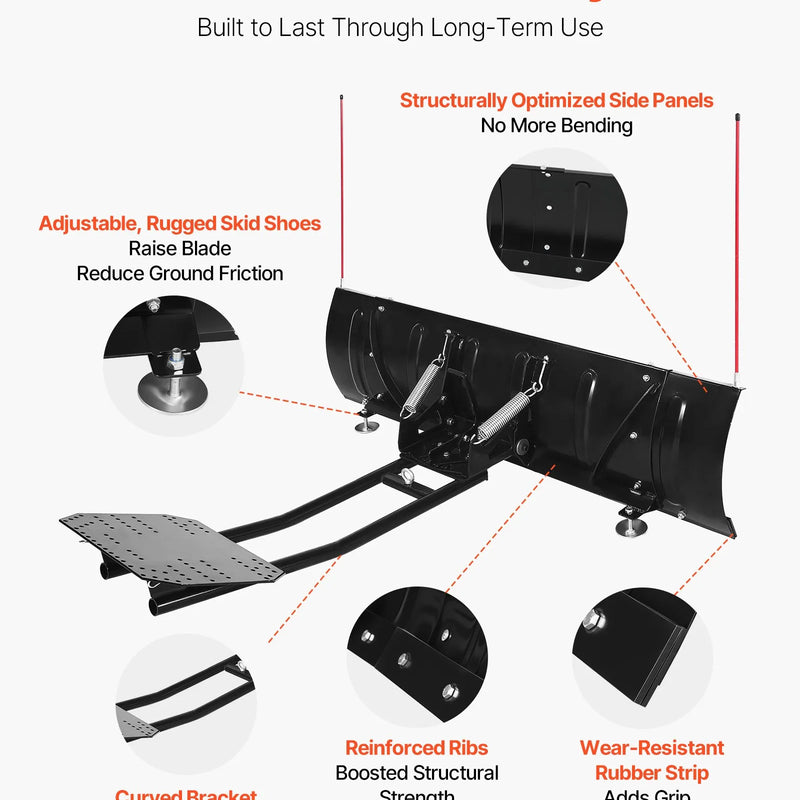 Sniega lāpsta, regulējama platuma 109/152 cm, universāls uzstādāms komplekts ar gumijas aizsargu, smagā tērauda asmens, piemērots lielākajai daļai UTV un ATV