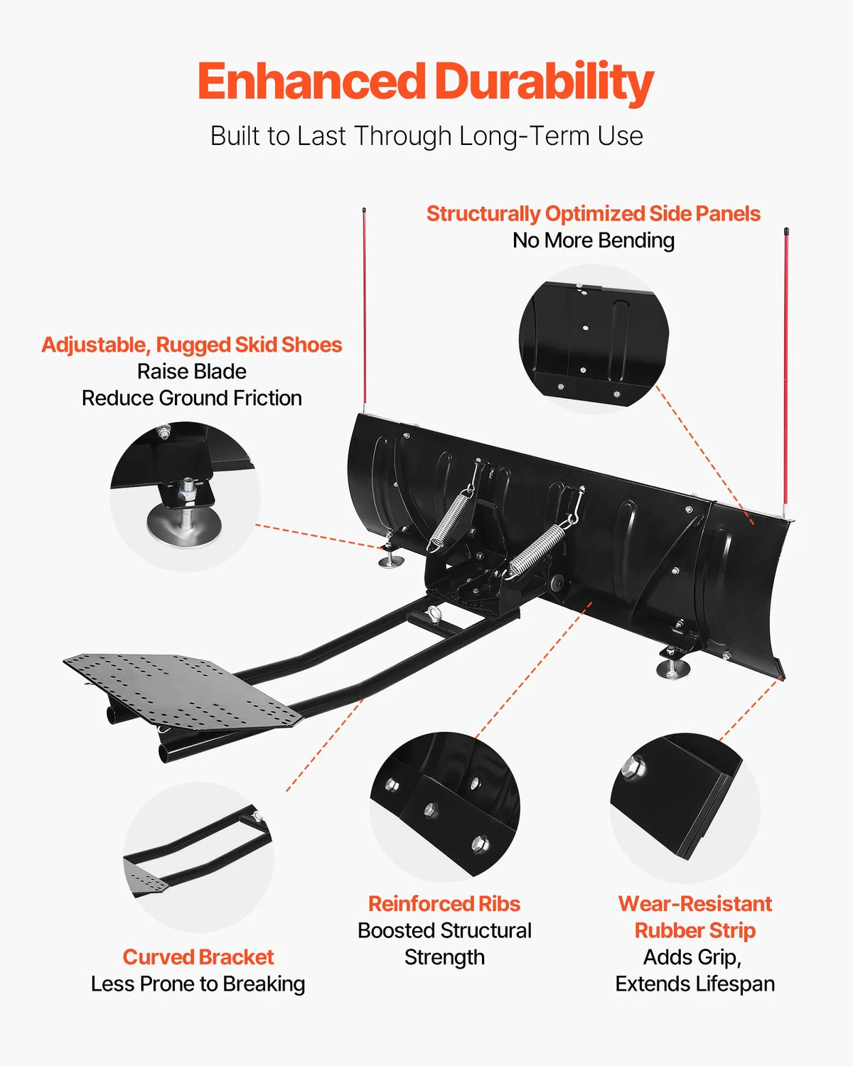 Snow Shovel, Adjustable Width 109/152 cm, Universal Mount Kit with Rubber Guard, Heavy-Duty Steel Blade, Suitable for Most UTV and ATV