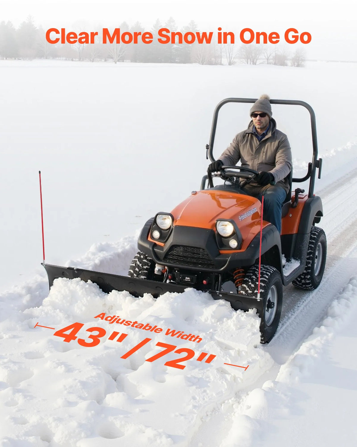 Snow Plough 109/183 cm Adjustable, Quick-Release, Universal Mount with Rubber Edge Guards, Steel Blade, Suitable for Most UTV and ATV