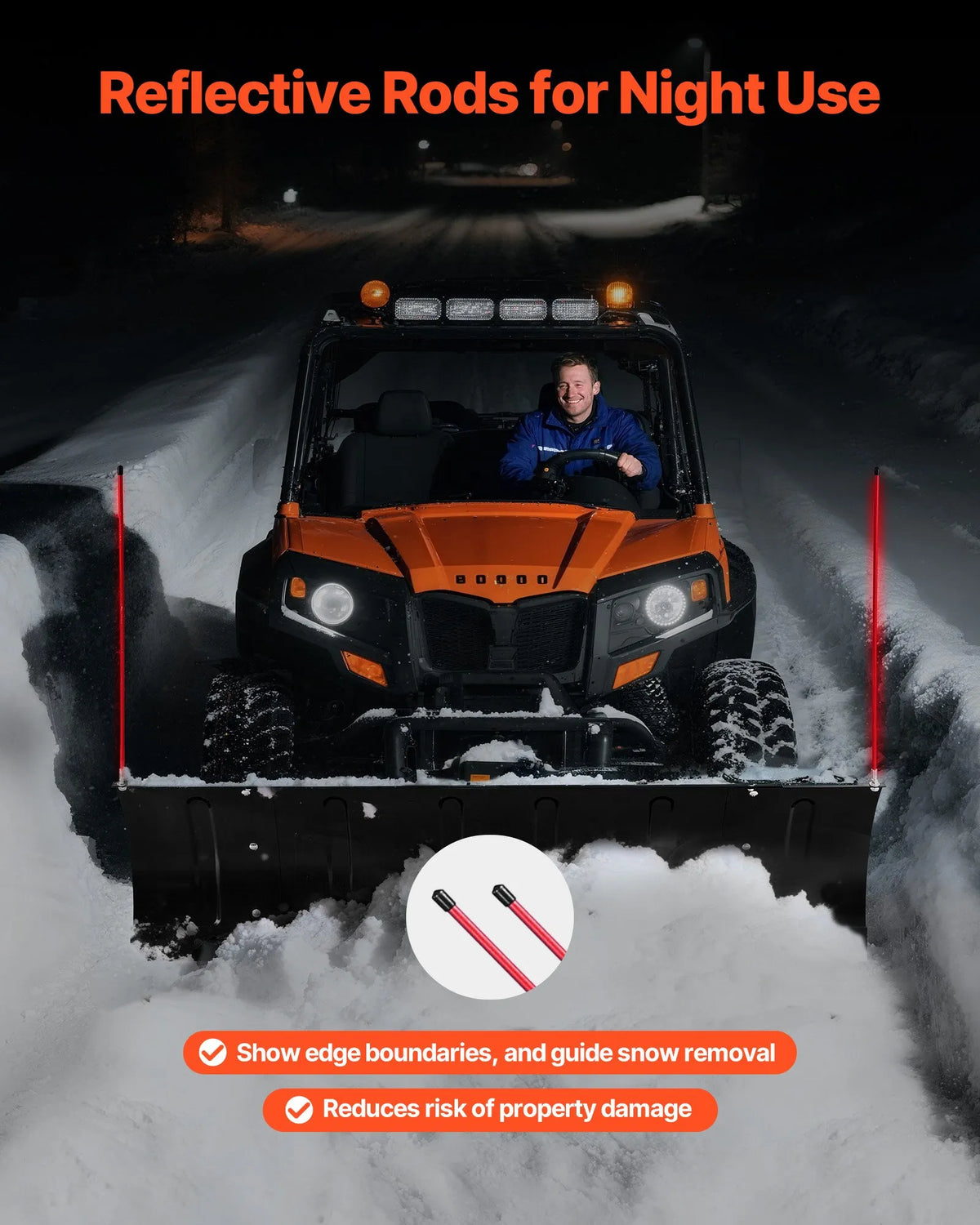 Snow Plough 109/183 cm Adjustable, Quick-Release, Universal Mount with Rubber Edge Guards, Steel Blade, Suitable for Most UTV and ATV