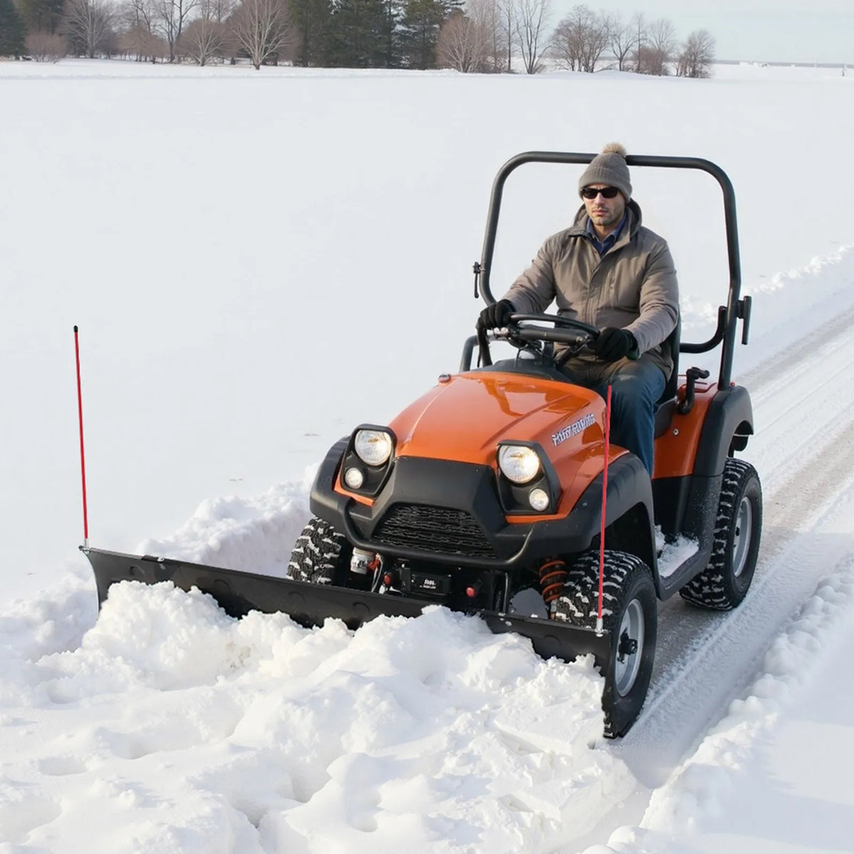 Snow Plough 109/183 cm Adjustable, Quick-Release, Universal Mount with Rubber Edge Guards, Steel Blade, Suitable for Most UTV and ATV