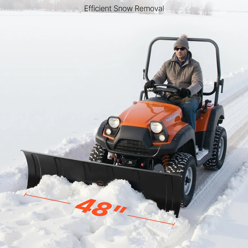 Sniega lāpstas komplekts, universāls 122 cm uzstādāms aprīkojums ar augstuma un sānu regulēšanu, ātri noņemams, tērauda ATV lāpstas asmens, 3 stiprināšanas iespējas, efektīva sniega tīrīšana, piemērots lielākajai daļai ATV un UTV