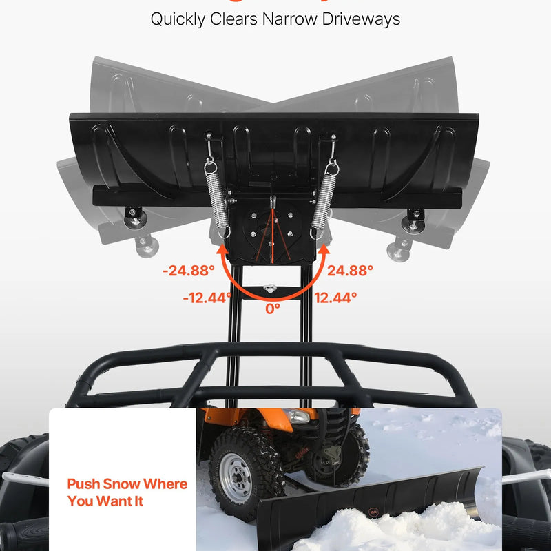 Sniega lāpstas komplekts, universāls 122 cm uzstādāms aprīkojums ar augstuma un sānu regulēšanu, ātri noņemams, tērauda ATV lāpstas asmens, 3 stiprināšanas iespējas, efektīva sniega tīrīšana, piemērots lielākajai daļai ATV un UTV