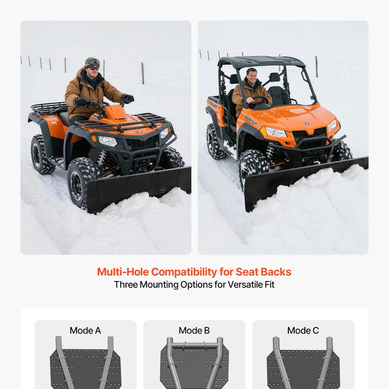 Sniega lāpstas komplekts, universāls 122 cm uzstādāms aprīkojums ar augstuma un sānu regulēšanu, ātri noņemams, tērauda ATV lāpstas asmens, 3 stiprināšanas iespējas, efektīva sniega tīrīšana, piemērots lielākajai daļai ATV un UTV