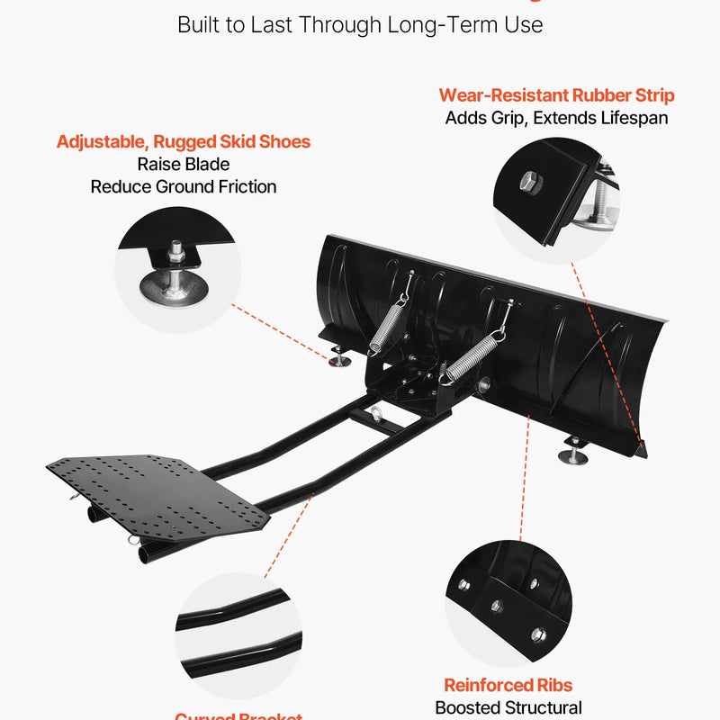 Sniega lāpstas komplekts, universāls 122 cm uzstādāms aprīkojums ar augstuma un sānu regulēšanu, ātri noņemams, tērauda ATV lāpstas asmens, 3 stiprināšanas iespējas, efektīva sniega tīrīšana, piemērots lielākajai daļai ATV un UTV