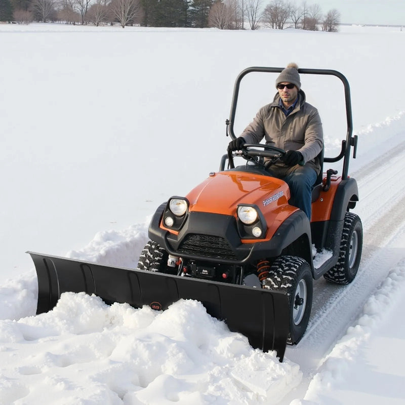 Sniega lāpstas komplekts, universāls 122 cm uzstādāms aprīkojums ar augstuma un sānu regulēšanu, ātri noņemams, tērauda ATV lāpstas asmens, 3 stiprināšanas iespējas, efektīva sniega tīrīšana, piemērots lielākajai daļai ATV un UTV
